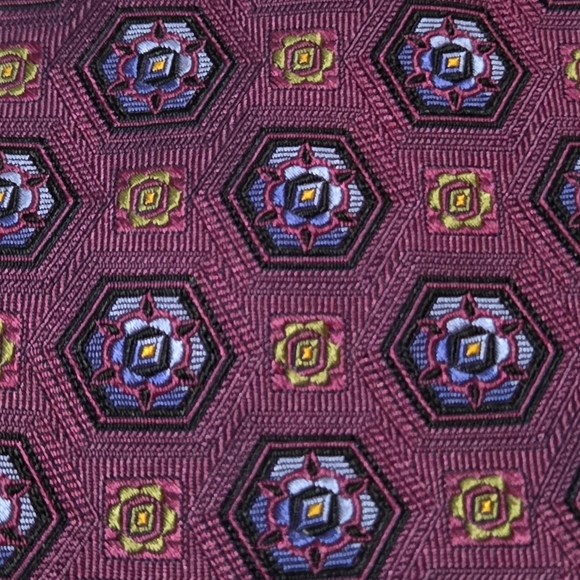 Robert Talbott Best of Class Hand Sewn Silk Tie Purple Gold Geometric Made USA - Picture 3 of 9